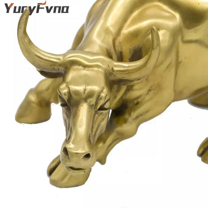 YuryFvna 3 Sizes Golden Wall Street Bull OX Figurine Sculpture Charging Stock Market Bull Statue Home Office Decoration Gift