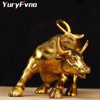 YuryFvna 3 Sizes Golden Wall Street Bull OX Figurine Sculpture Charging Stock Market Bull Statue Home Office Decoration Gift