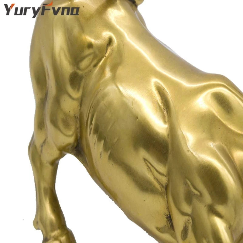 YuryFvna 3 Sizes Golden Wall Street Bull OX Figurine Sculpture Charging Stock Market Bull Statue Home Office Decoration Gift