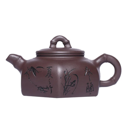 ZMini Bamboo Purple Clay  Teapot, Yixing Handmade Pot, Kung-Fu Teaware, Purple Clay, Drinkware for Puer Green, Four Seasons