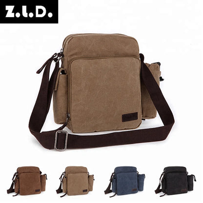 ZUOLUNDUO Solid color shoulder high capacity men canvas messenger bag canvas fashion bag