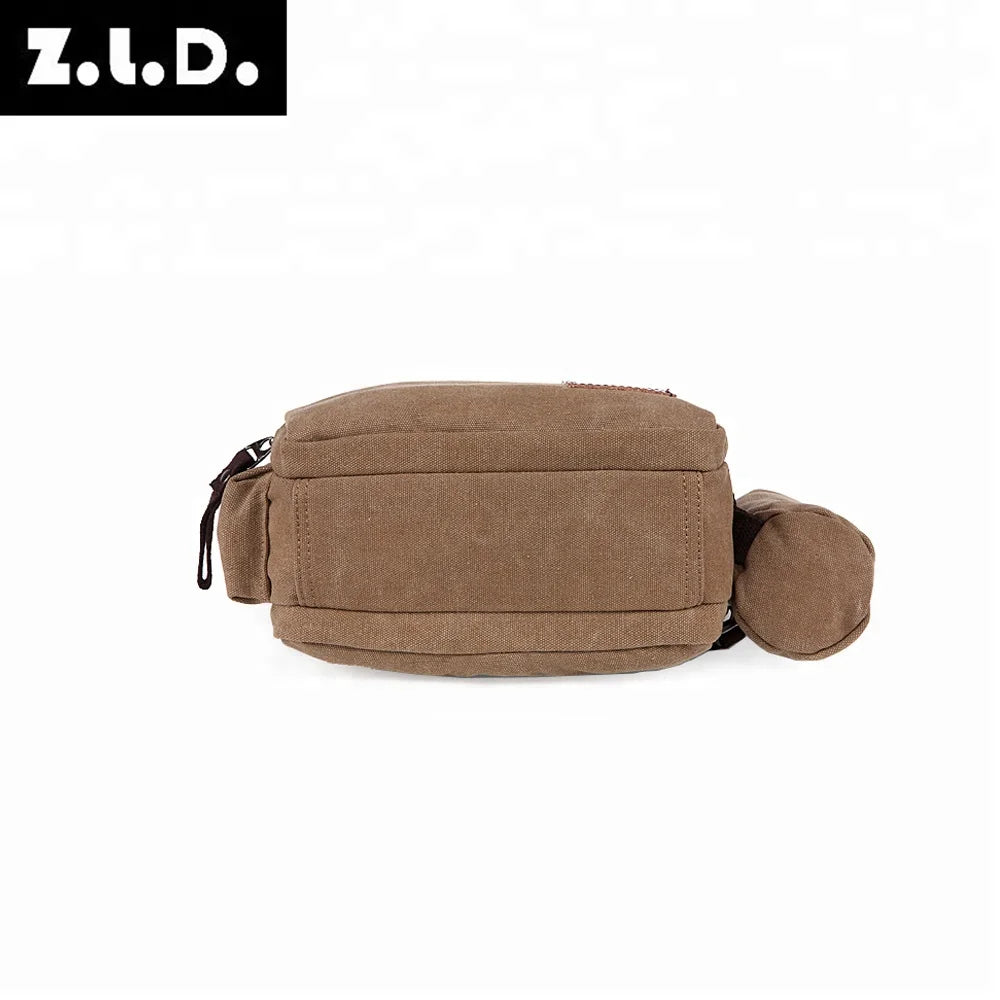 ZUOLUNDUO Solid color shoulder high capacity men canvas messenger bag canvas fashion bag