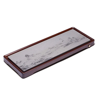 Zanghutianxia "A Panorama of Rivers and Mountains" Heavy Bamboo Black Stone Tea Tray Drainage Engraving Household Minimalist Kun