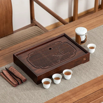 Zanghutianxia Bamboo Rectangular Tea Tray Household Chinese Simple Water Storage Draining Kung Fu Tea Set Bamboo Tea Tray Small