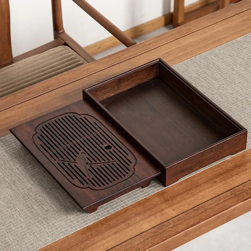 Zanghutianxia Bamboo Rectangular Tea Tray Household Chinese Simple Water Storage Draining Kung Fu Tea Set Bamboo Tea Tray Small