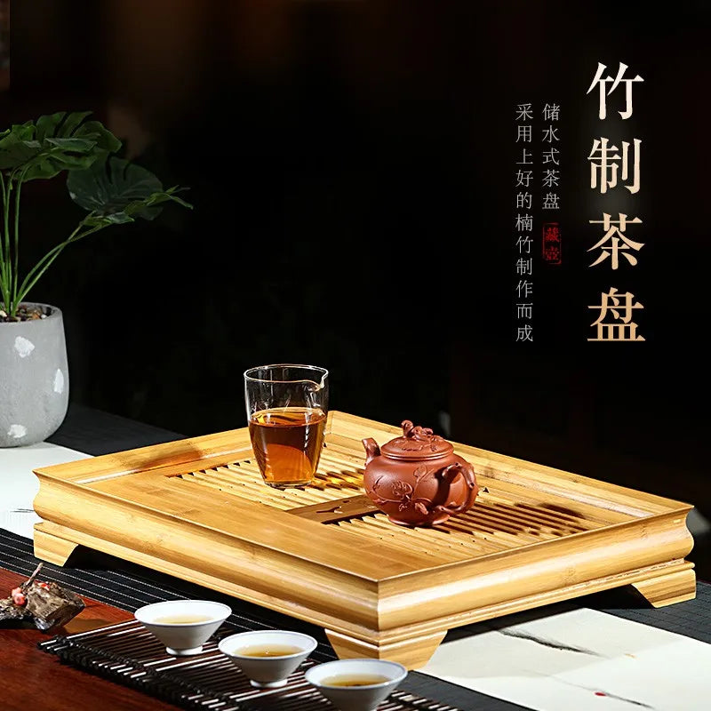 Zanghutianxia Bamboo Water Storage Tea Tray Living Room Kung Fu Tea Set Household Minimalist Tray Heat-Resistant Drain Teapot Pl