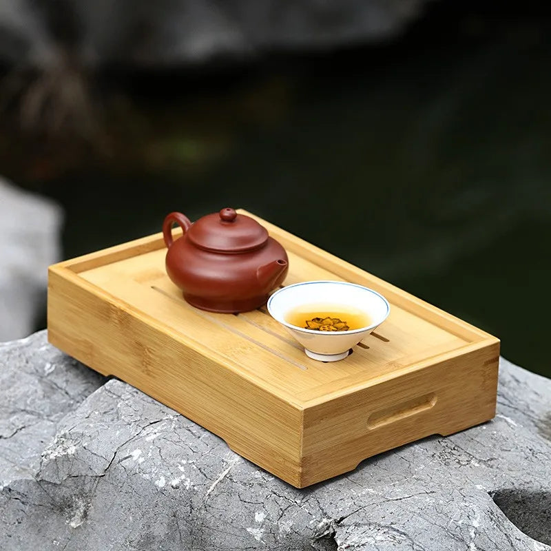 Zanghutianxia Bamboo Water Storage Tea Tray Living Room Kung Fu Tea Set Household Minimalist Tray Heat-Resistant Drain Teapot Pl