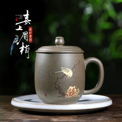 Zanghutianxia Boccaro Cup Tea Cup and Cup with Lid Raw Ore Green Section Full Handmade Pile Painting Large Capacity Cup XI Upper