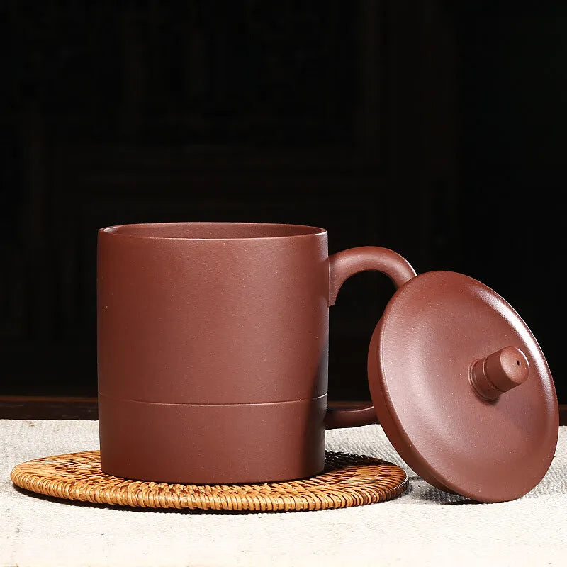 Zanghutianxia Boccaro Cup Yixing Pure Handmade Raw Ore Purple Clay Men with Lid Carved and Painted Tea Brewing Baifu Tea Cup