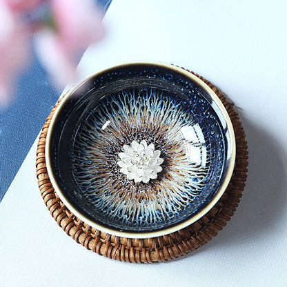 Zanghutianxia Colorful Peacock Light Small Teacup Oil Drops Silver Spot Whitebait Kung Fu Tea Savoring Ceramic Cup