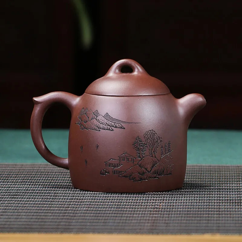 Zanghutianxia Deep Well Purple Clay Yixing Hand-Carved Purple Clay Pot Large Capacity 300cc Qin Quan Kung Fu Teapot Qin Quan