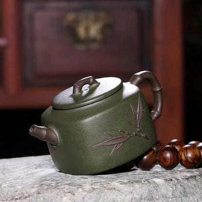 Zanghutianxia Famous Dai Chengguang Pure Handmade Home Collection Raw Ore Green Plaster Teapot Tea Set Household Square Fairy Ba