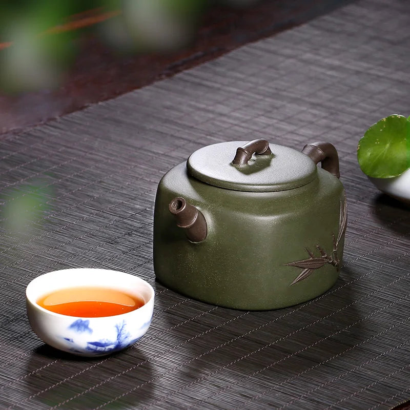 Zanghutianxia Famous Dai Chengguang Pure Handmade Home Collection Raw Ore Green Plaster Teapot Tea Set Household Square Fairy Ba