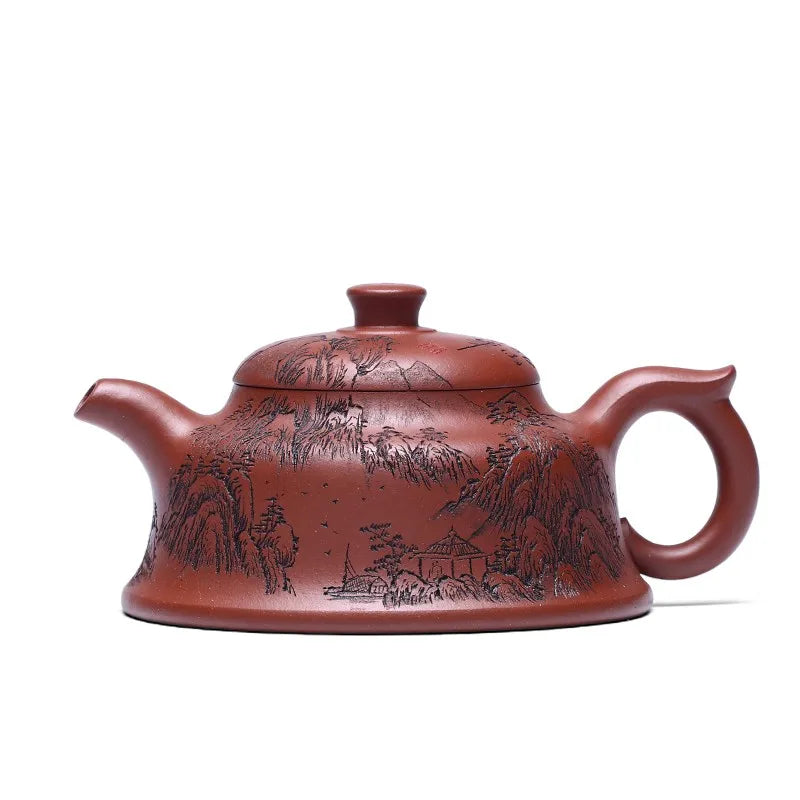 Zanghutianxia Handmade Carved Yixing Zisha Teapot Raw Ore Bottom Trough Clear Handmade High-Grade Zisha Tea Set Large Capacity T