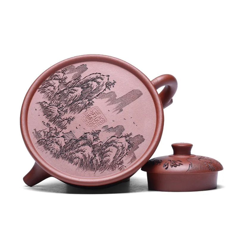 Zanghutianxia Handmade Carved Yixing Zisha Teapot Raw Ore Bottom Trough Clear Handmade High-Grade Zisha Tea Set Large Capacity T