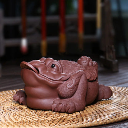 Zanghutianxia Handmade Purple Clay Medium Three Feet Golden Toad Purplue Sand Tea Pet Tea Set Tea Ceremony Tea Set Ornaments