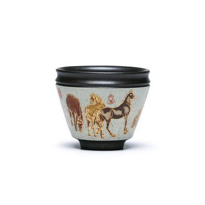 Zanghutianxia High-End Kung Fu Tea Cup Eight Horses Master Cup Raw Ore Yellow Handmade Painted Horse Tea Cup Tea Cup Tea Bowl Ei