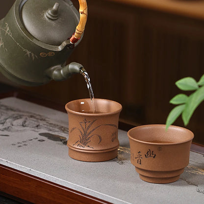 Zanghutianxia High-End Kung Fu Tea Cup Personal Dedicated Master Cup Raw Ore Beige Clay Hand-Carved Couple Cups Tea Cup Tea Cup