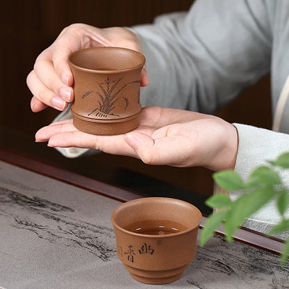 Zanghutianxia High-End Kung Fu Tea Cup Personal Dedicated Master Cup Raw Ore Beige Clay Hand-Carved Couple Cups Tea Cup Tea Cup