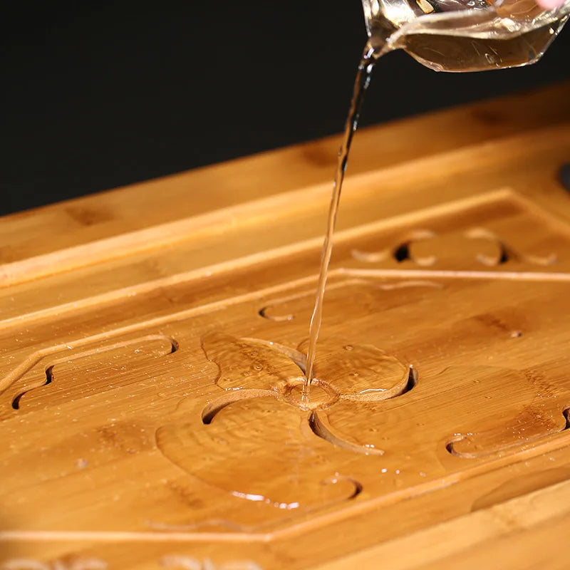 Zanghutianxia Household Water Storage Bamboo Kung Fu Tea Tray Chinese Tea Set Tray Draining Tray Solid Wood Tea Pitcher Simple D