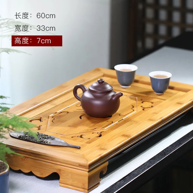 Zanghutianxia Household Water Storage Bamboo Kung Fu Tea Tray Chinese Tea Set Tray Draining Tray Solid Wood Tea Pitcher Simple D