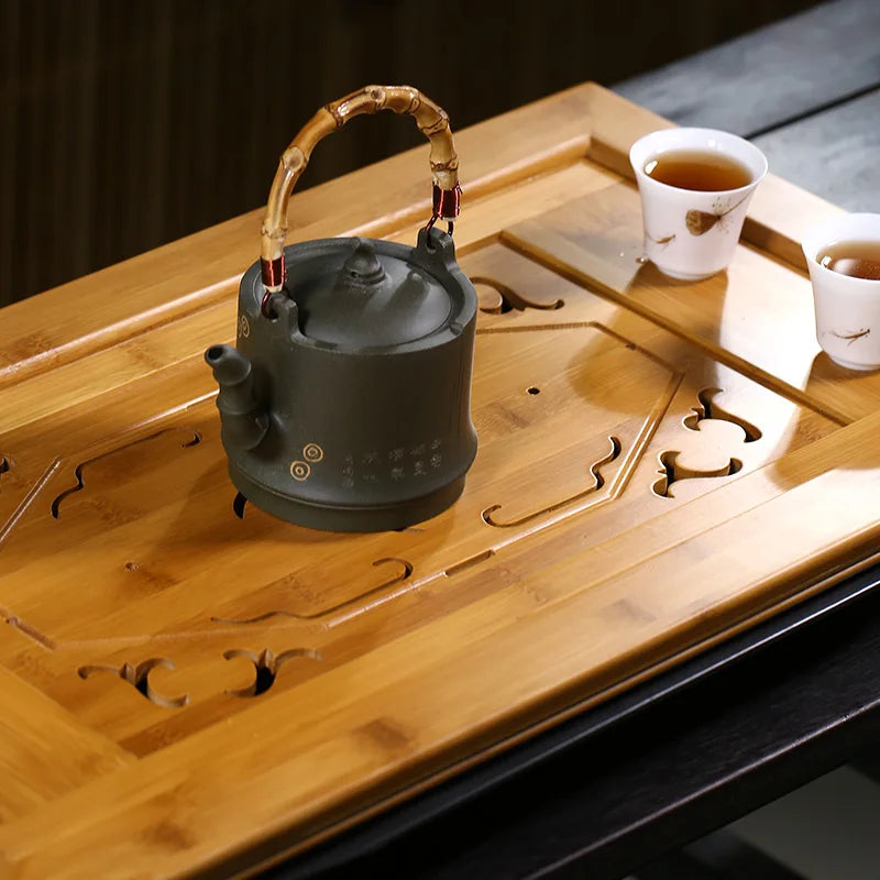 Zanghutianxia Household Water Storage Bamboo Kung Fu Tea Tray Chinese Tea Set Tray Draining Tray Solid Wood Tea Pitcher Simple D