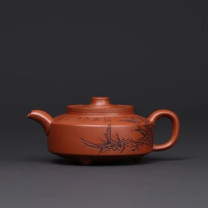 Zanghutianxia [Jingzhou Kiln Collection] Yixing Purple Clay Pot Red Leather Dragon Carving Zhou Pan Tea Pot LV Panjun Handmade