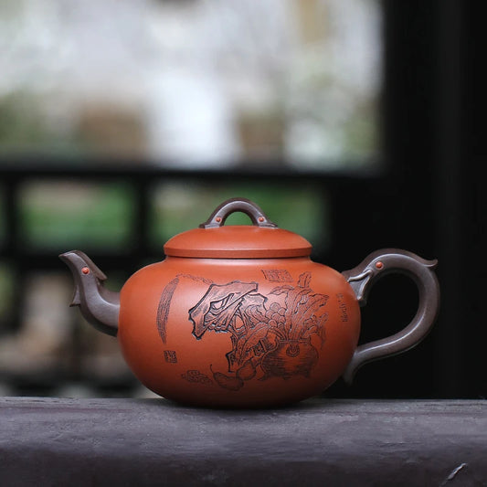 Zanghutianxia Large Capacity Yixing Purple Clay Teapot Handmade Carved High-End Tea Set Raw Ore Red Leather Dragon Purple Clay T