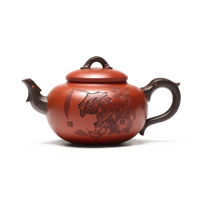 Zanghutianxia Large Capacity Yixing Purple Clay Teapot Handmade Carved High-End Tea Set Raw Ore Red Leather Dragon Purple Clay T