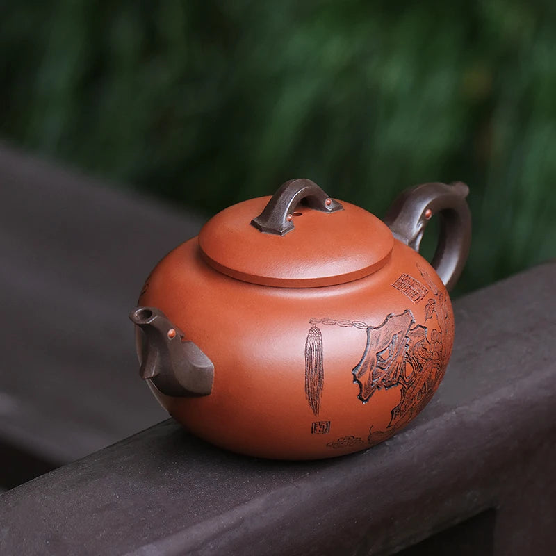 Zanghutianxia Large Capacity Yixing Purple Clay Teapot Handmade Carved High-End Tea Set Raw Ore Red Leather Dragon Purple Clay T