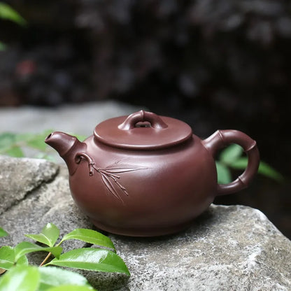 Zanghutianxia Large Capacity Yixing Zisha Teapot Handmade Applique Bamboo Zisha Tea Set Raw Ore Purple Clay High-Grade Teapot Gr