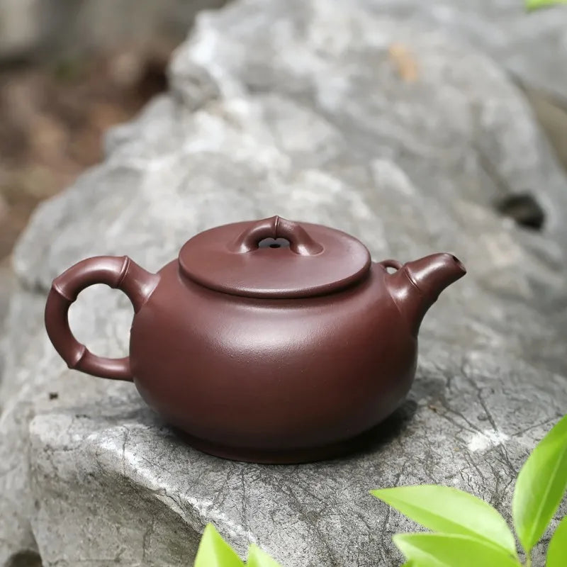 Zanghutianxia Large Capacity Yixing Zisha Teapot Handmade Applique Bamboo Zisha Tea Set Raw Ore Purple Clay High-Grade Teapot Gr