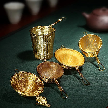 Zanghutianxia Pure Copper Tea Leak Traditional Hand-Woven Brass Tea Stainer Filter Tea Separator Funnel Kung Fu Tea Utensils