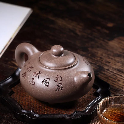 Zanghutianxia Pure Handmade Lettering Yixing Purple Clay Pot Small Capacity Green Plaster Kombucha Pot Sets Dahong Lotus Seed Da