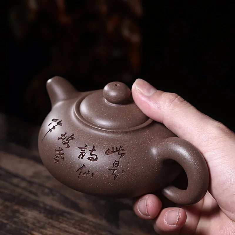 Zanghutianxia Pure Handmade Lettering Yixing Purple Clay Pot Small Capacity Green Plaster Kombucha Pot Sets Dahong Lotus Seed Da