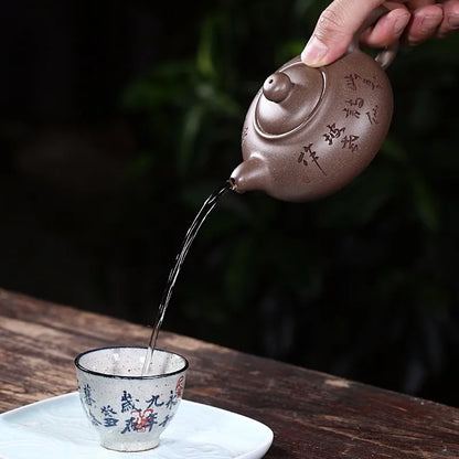 Zanghutianxia Pure Handmade Lettering Yixing Purple Clay Pot Small Capacity Green Plaster Kombucha Pot Sets Dahong Lotus Seed Da