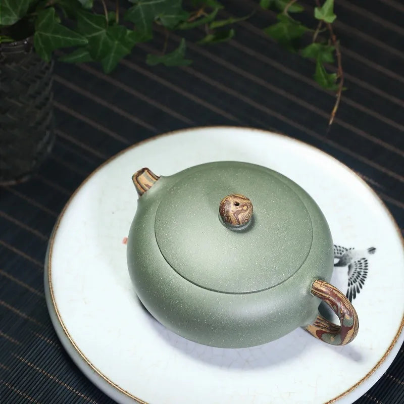Zanghutianxia Purple Clay Pot Handmade Yixing Raw Ore Green Beans Sand Twisted Mud Large Mouth Flat Xi Shi Small Capacity Teapot