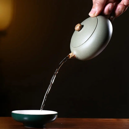 Zanghutianxia Purple Clay Pot Handmade Yixing Raw Ore Green Beans Sand Twisted Mud Large Mouth Flat Xi Shi Small Capacity Teapot