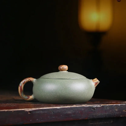 Zanghutianxia Purple Clay Pot Handmade Yixing Raw Ore Green Beans Sand Twisted Mud Large Mouth Flat Xi Shi Small Capacity Teapot