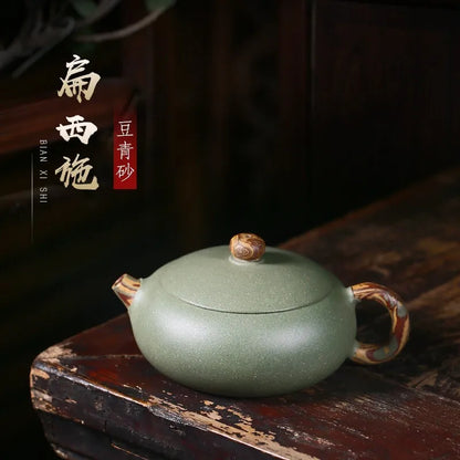 Zanghutianxia Purple Clay Pot Handmade Yixing Raw Ore Green Beans Sand Twisted Mud Large Mouth Flat Xi Shi Small Capacity Teapot