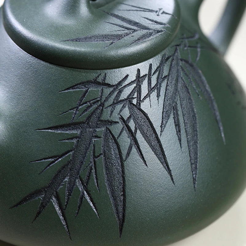 Zanghutianxia Purple Clay Pot Single Teapot Raw Ore Green Clay Ziye Stone Ladle Zhu Qianbing Hand-Carved Painting Chinese Produc