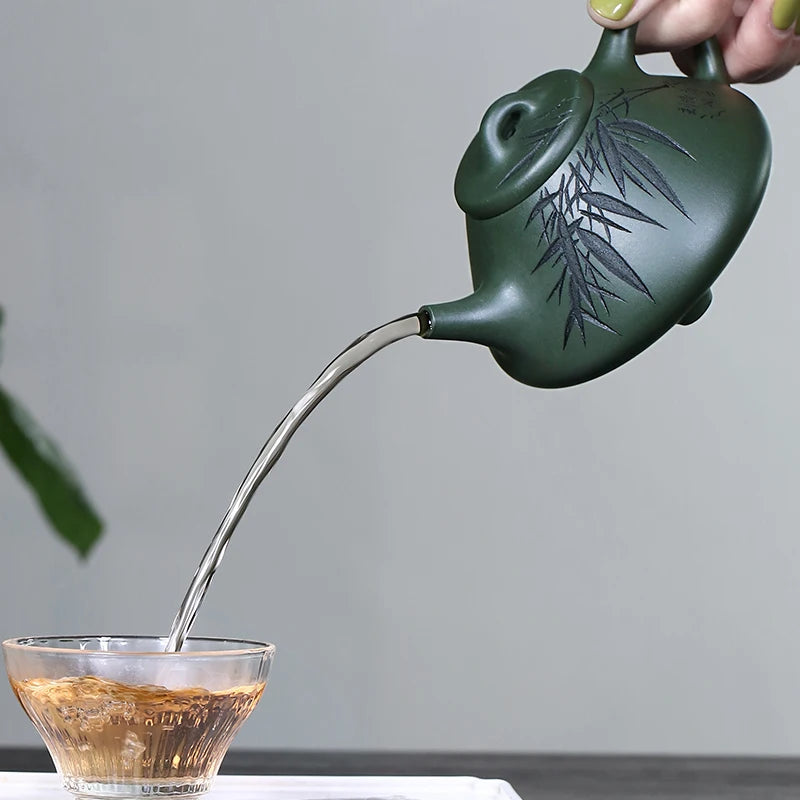 Zanghutianxia Purple Clay Pot Single Teapot Raw Ore Green Clay Ziye Stone Ladle Zhu Qianbing Hand-Carved Painting Chinese Produc