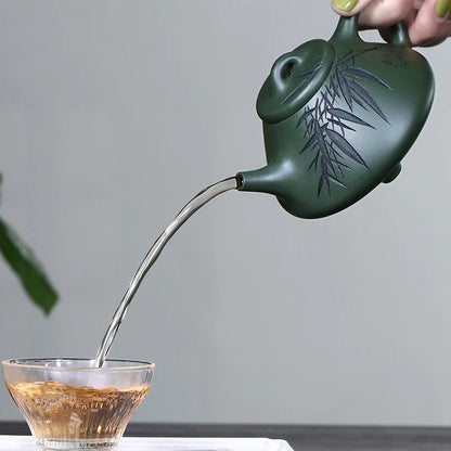 Zanghutianxia Purple Clay Pot Single Teapot Raw Ore Green Clay Ziye Stone Ladle Zhu Qianbing Hand-Carved Painting Chinese Produc
