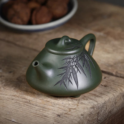 Zanghutianxia Purple Clay Pot Single Teapot Raw Ore Green Clay Ziye Stone Ladle Zhu Qianbing Hand-Carved Painting Chinese Produc