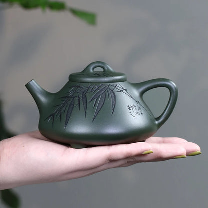 Zanghutianxia Purple Clay Pot Single Teapot Raw Ore Green Clay Ziye Stone Ladle Zhu Qianbing Hand-Carved Painting Chinese Produc