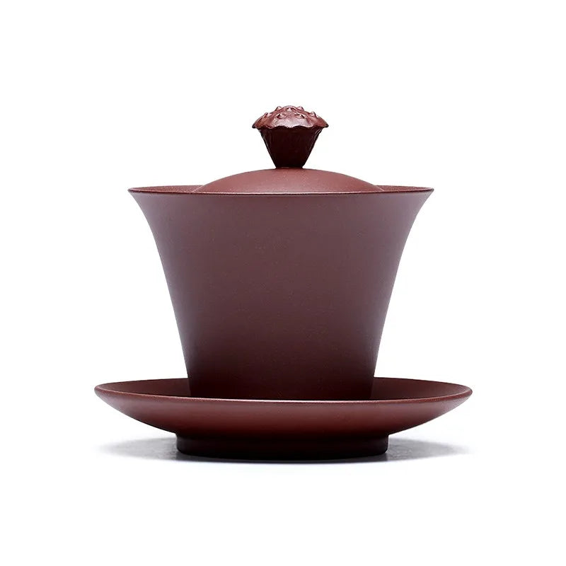 Zanghutianxia Purple Sand Gaiwan Single Tea Bowl with Lid Boccaro Cup Non-Scald Tea Cup Tea Set Covered-Bowl Tea Green Lotus Cov