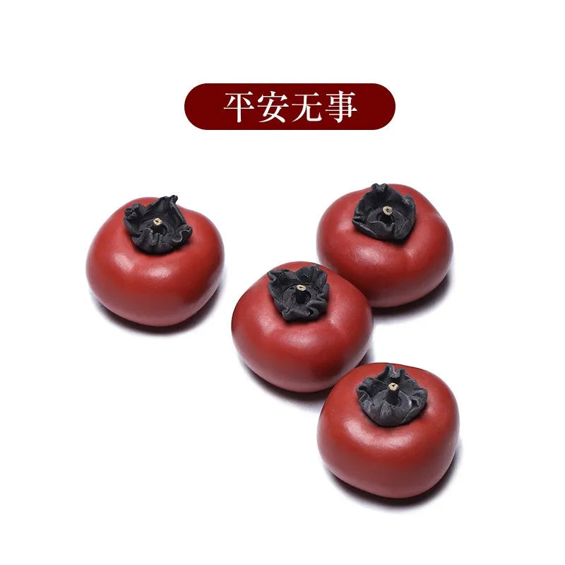 Zanghutianxia Purple Sand Persimmon Fine Tea Pet Supportable Emulational Fruit Small Tea Set Decoration Tea Table Decoration Luc