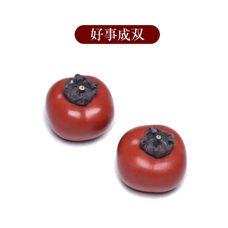 Zanghutianxia Purple Sand Persimmon Fine Tea Pet Supportable Emulational Fruit Small Tea Set Decoration Tea Table Decoration Luc