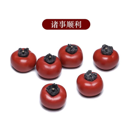 Zanghutianxia Purple Sand Persimmon Fine Tea Pet Supportable Emulational Fruit Small Tea Set Decoration Tea Table Decoration Luc