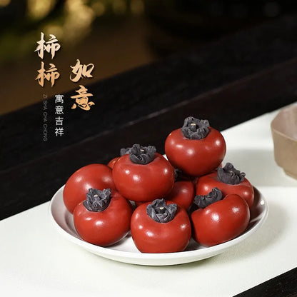 Zanghutianxia Purple Sand Persimmon Fine Tea Pet Supportable Emulational Fruit Small Tea Set Decoration Tea Table Decoration Luc